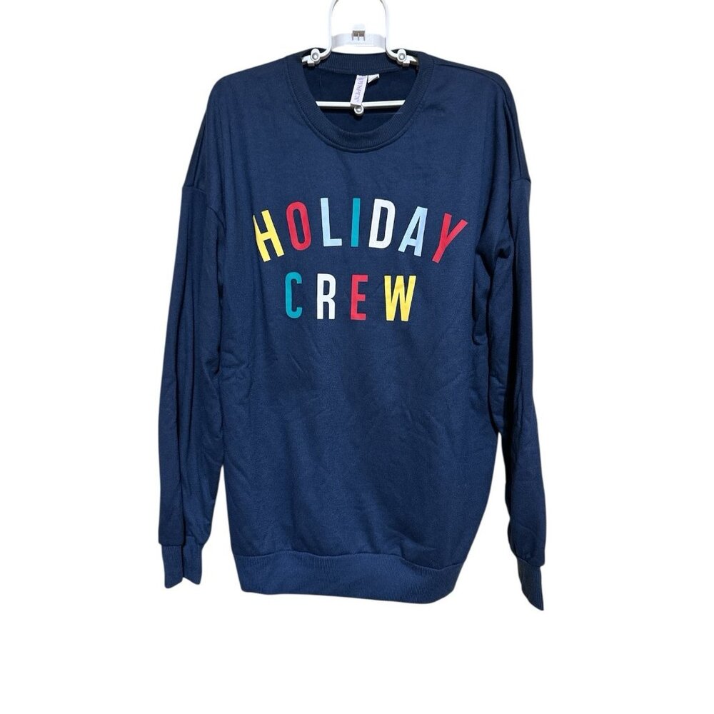 Joyspun Christmas Sweater Holiday Crew Men Size Medium Blue Crewneck Pullover